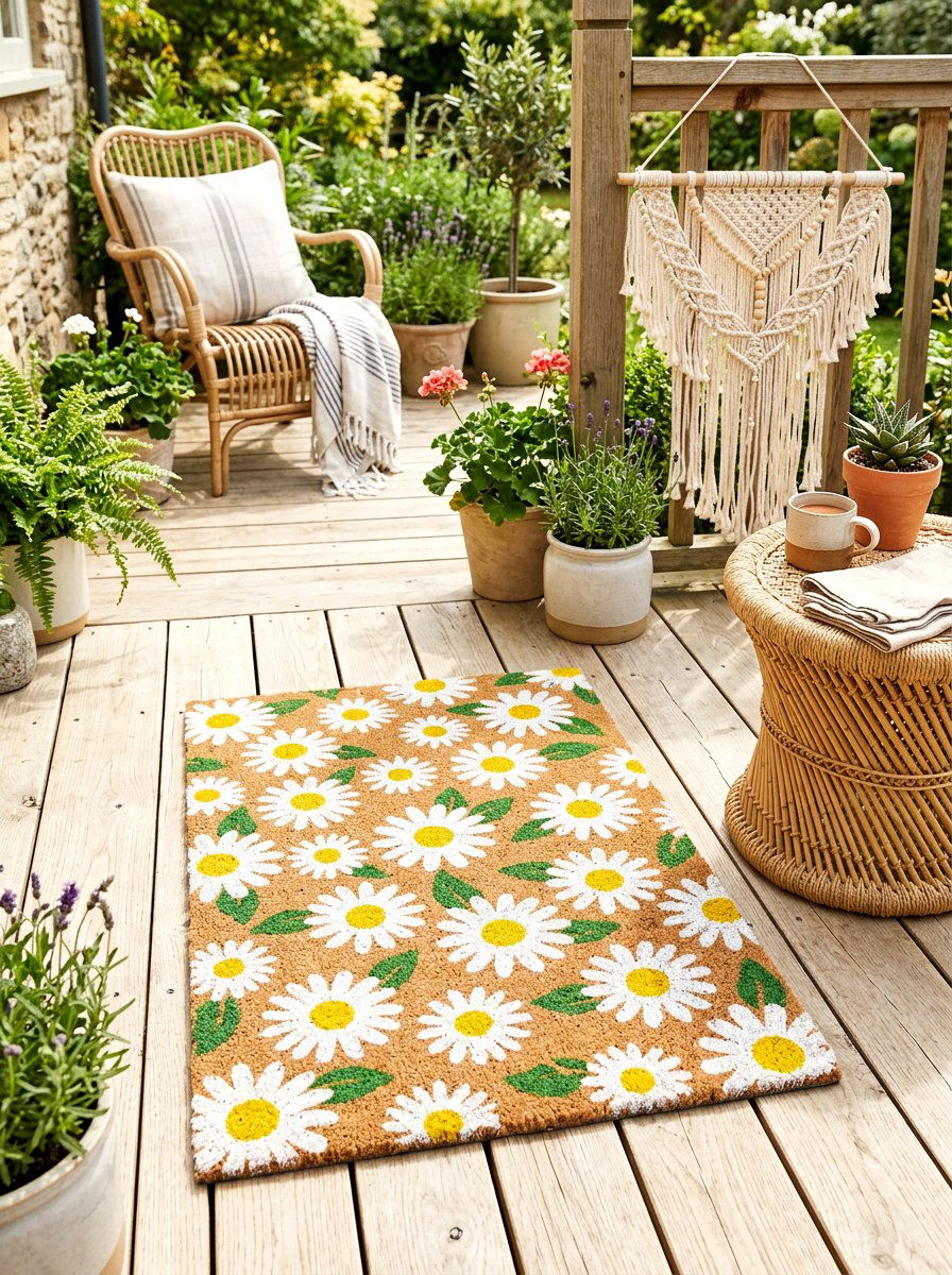 Daisy flower outdoor mat - 25 Spring Welcome Mat Ideas