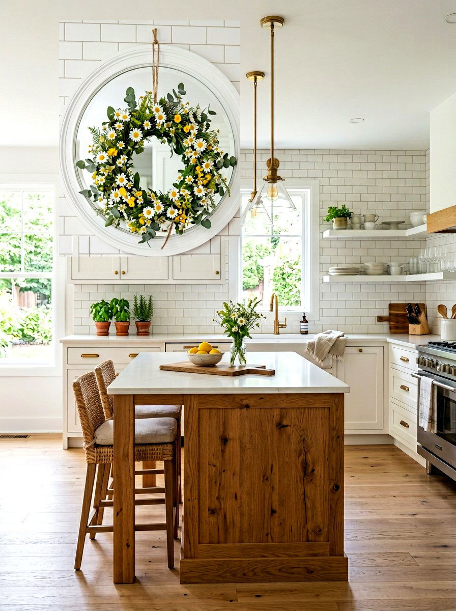 Daisy wreath on white mirror - 25 Spring Wreath on Mirror Ideas