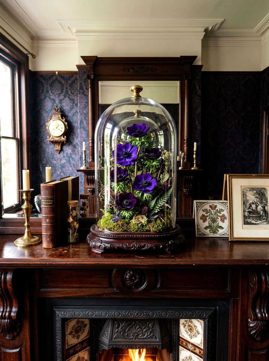Dark Purple Anemone Glass Cloche - 25 Spring Anemone Arrangement Ideas