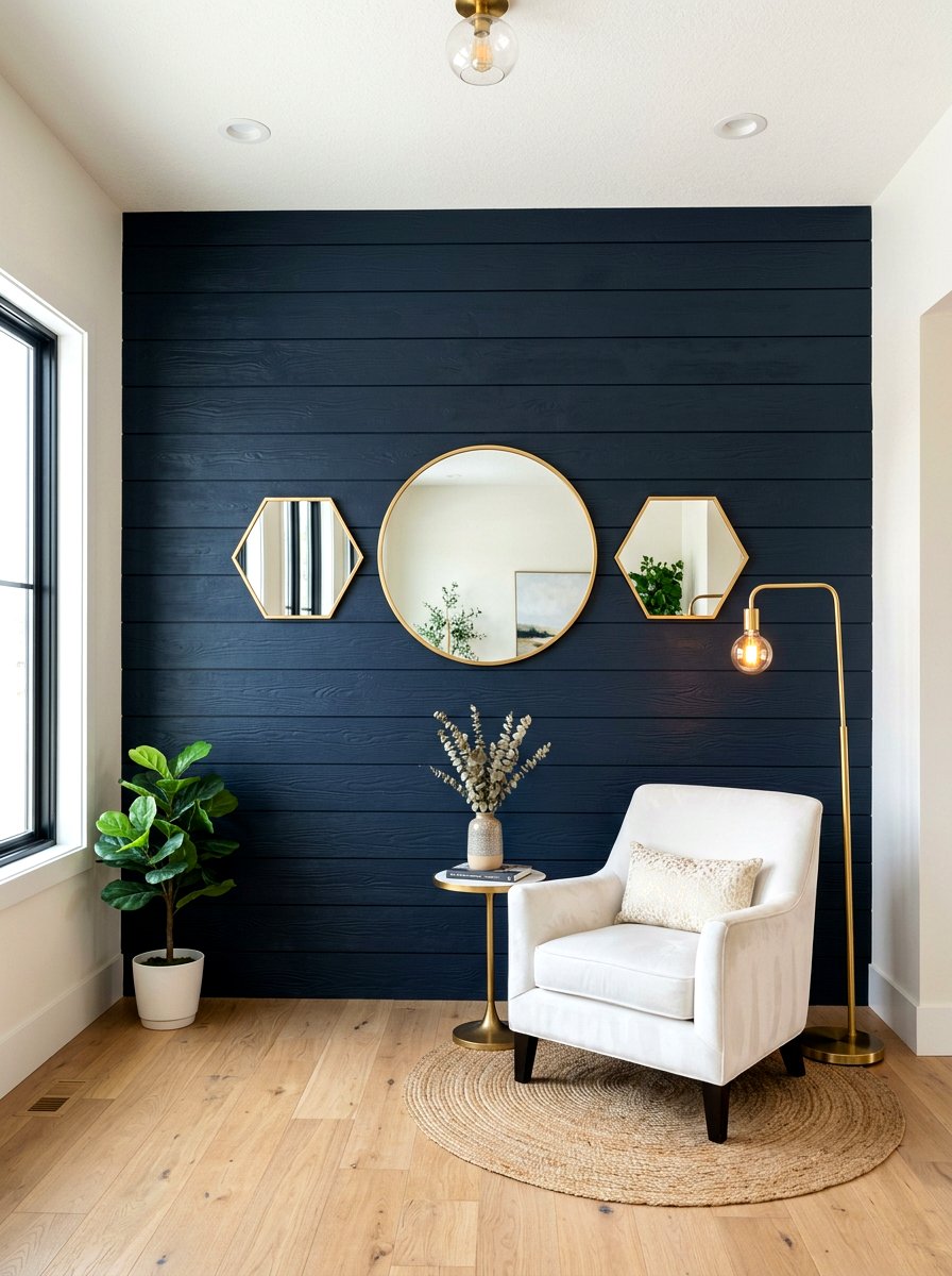 Dark Shiplap Wall With Gold Decor - 25 Spring Shiplap Wall Decor Ideas