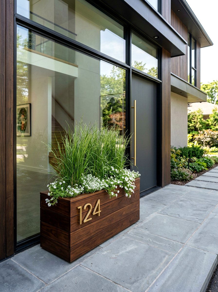 Dark Walnut Stained Modern Porch Box - 25 Spring Address Planter Ideas