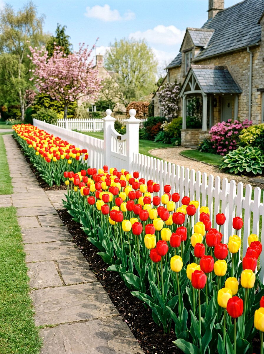 Darwin hybrid tulip border - 25 Spring Tulip Garden Ideas