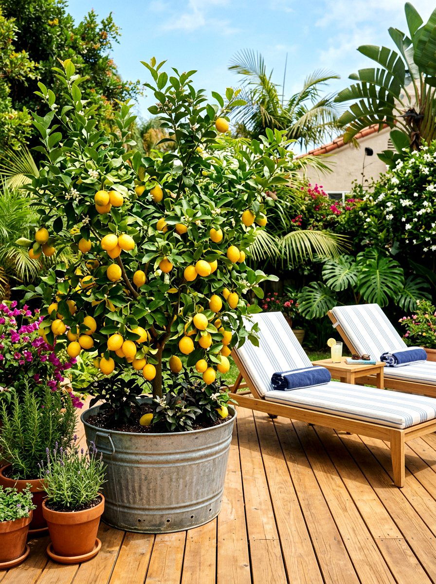 Deck Corner Citrus Tree - 25 Spring Galvanized Tub Planter Ideas