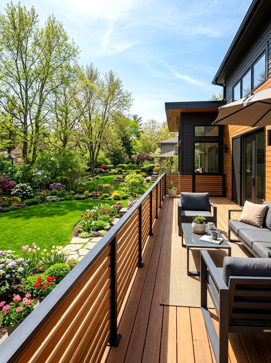 Deck Railing - 25 Spring Wooden Garden Decor Ideas