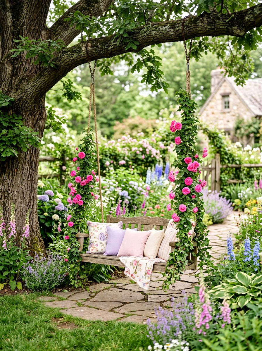 Decorated Garden Swing - 25 Spring Garden Party Decor Ideas