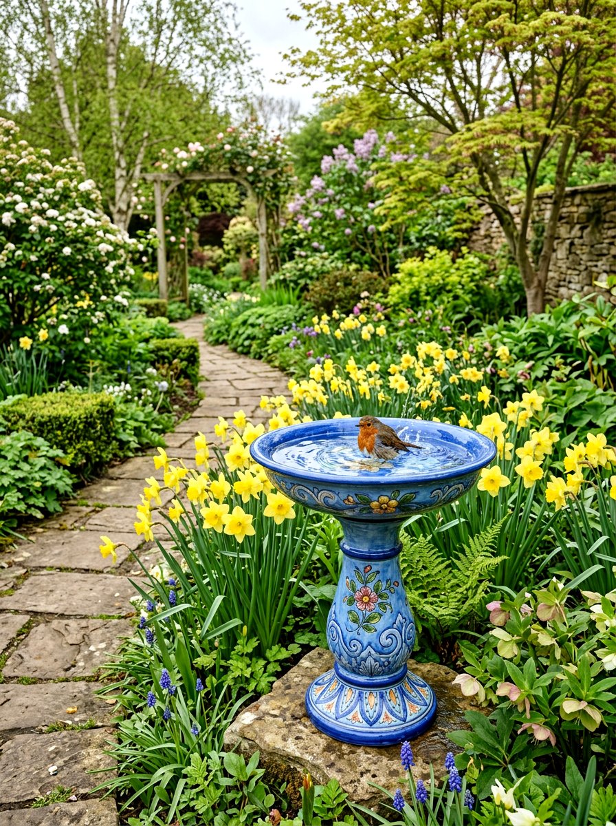 Decorative Bird Bath - 25 Spring Garden Nook Decor Ideas