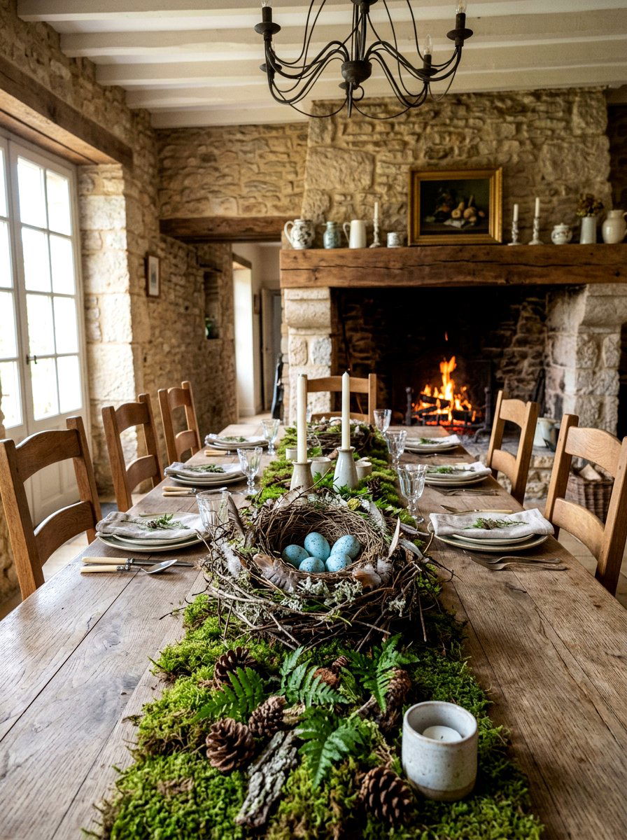 Decorative Bird Nest Centerpiece - 25 Spring Long Table Decor Ideas