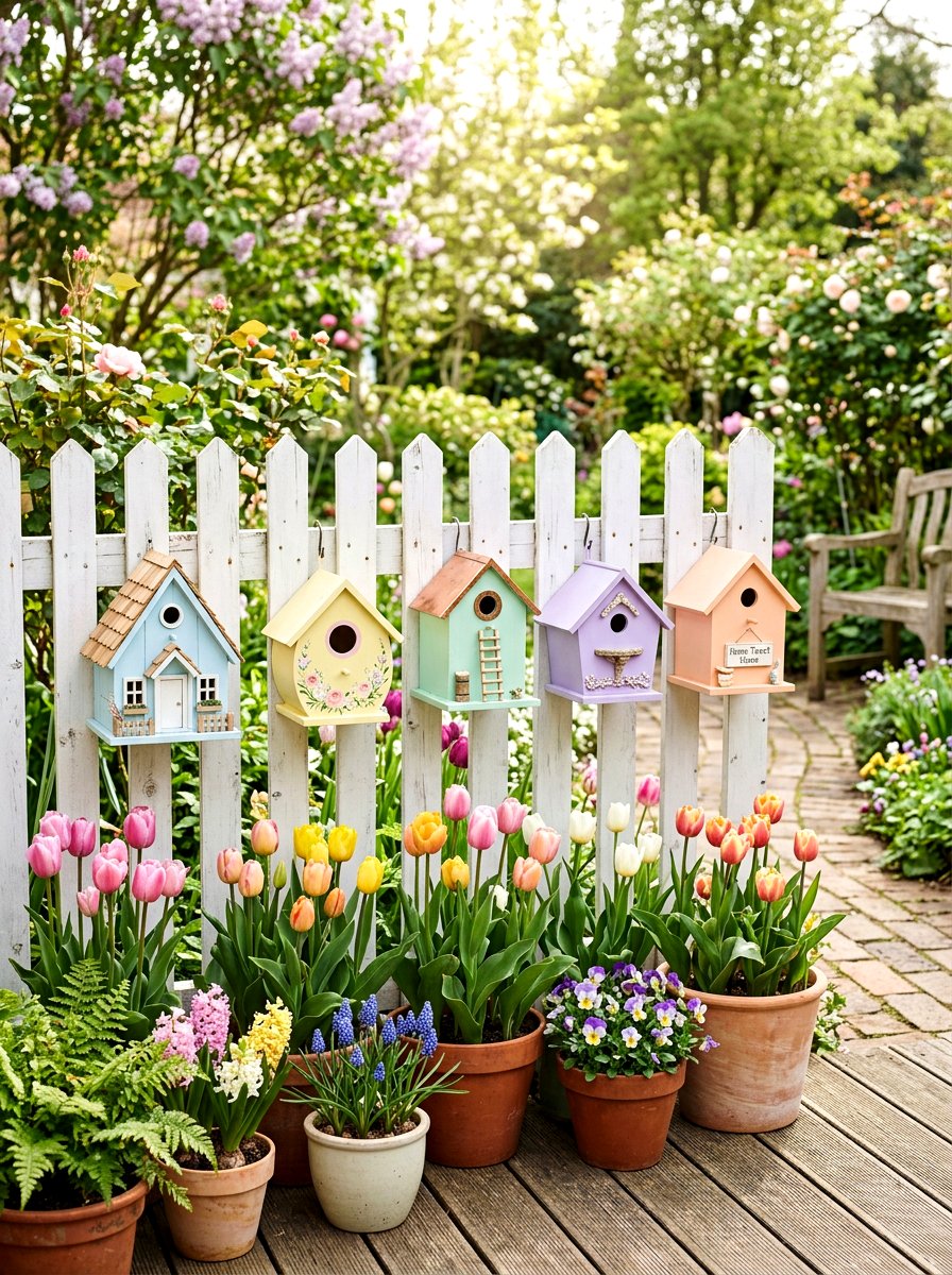 Decorative Birdhouse Display - 25 Spring Patio Wall Decor Ideas