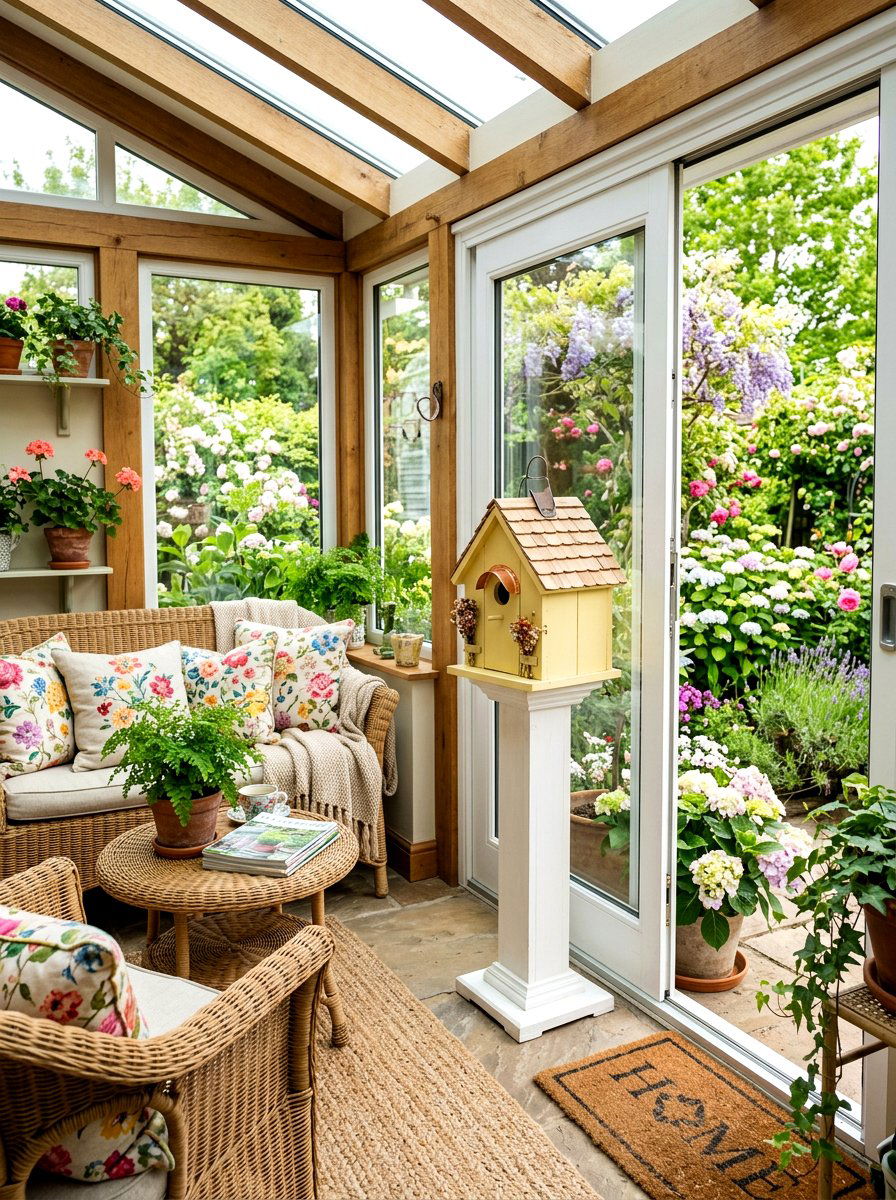 Decorative Birdhouse Near Door - 25 Spring Sliding Door Decor Ideas