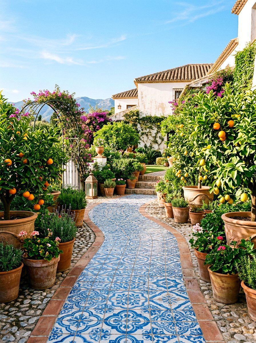 Decorative Ceramic Tile Path - 25 Spring Stepping Stone Ideas