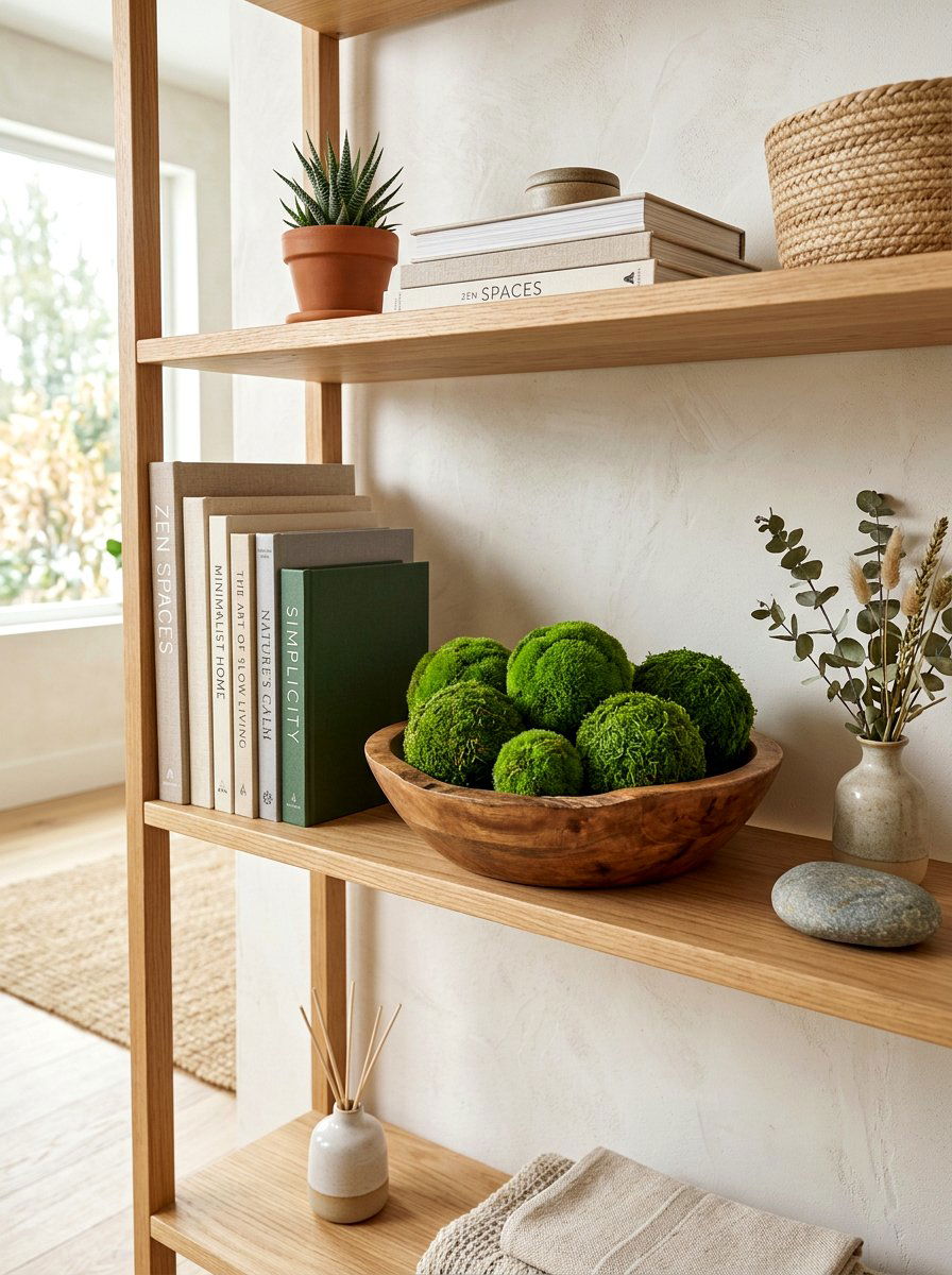 Decorative Moss Ball - 25 Spring Bookshelf Styling Ideas