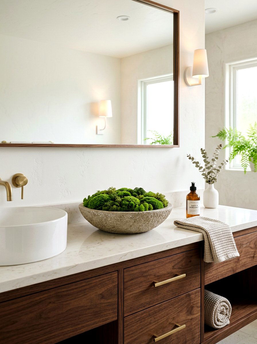 Decorative Moss Bowl - 25 Spring Bathroom Counter Decor Ideas