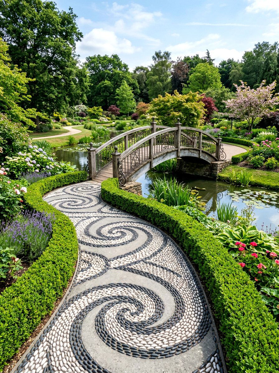 Decorative Pebble Path Garden Bridge - 25 Spring Garden Bridge Decor Ideas