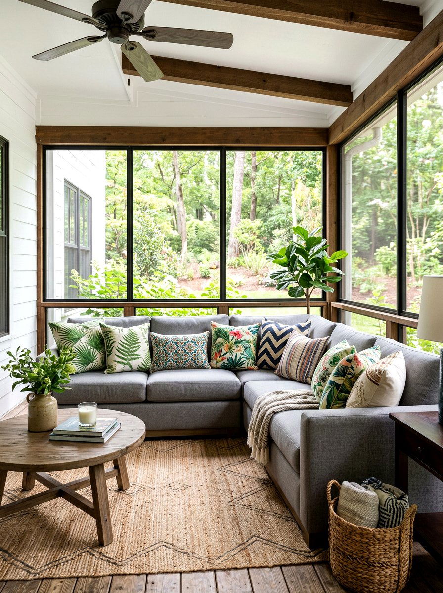 Decorative Throw Pillows - 25 Spring Screened Porch Decor Ideas