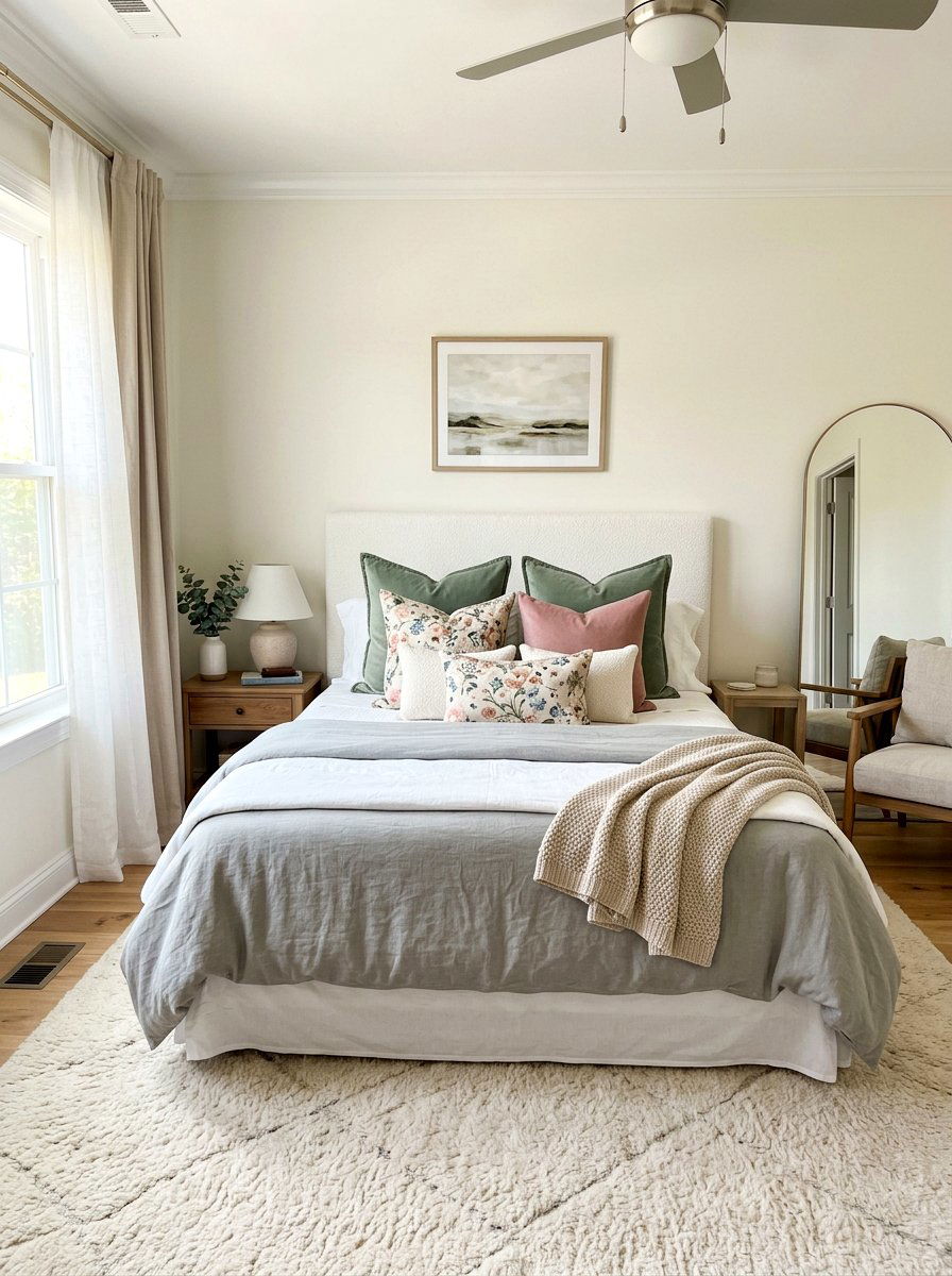 Decorative Throw Pillows - 25 Spring Bedroom Refresh Ideas