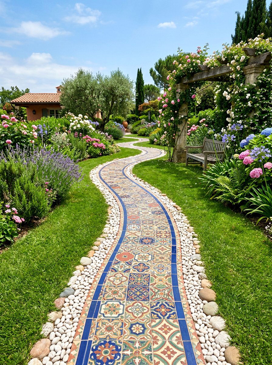 Decorative Tile Garden Walkway - 25 Spring Pathway Decor Ideas