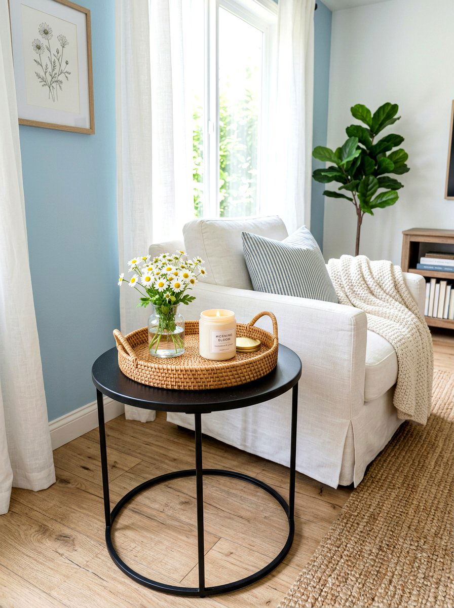 Decorative Tray With Flower Vase - 25 Spring End Table Decor Ideas