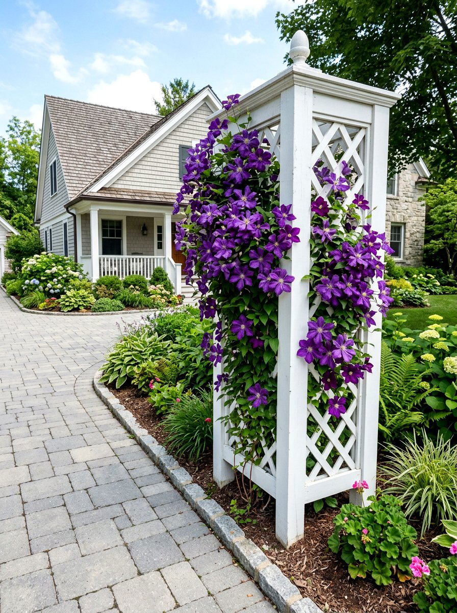 Decorative Trellis Near Driveway - 25 Spring Driveway Decor Ideas
