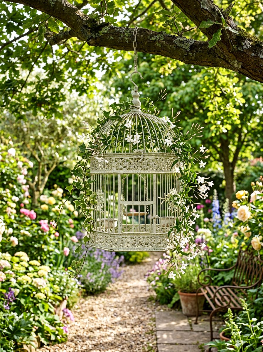 Decorative Wire Birdcage - 25 Spring Vintage Planter Ideas