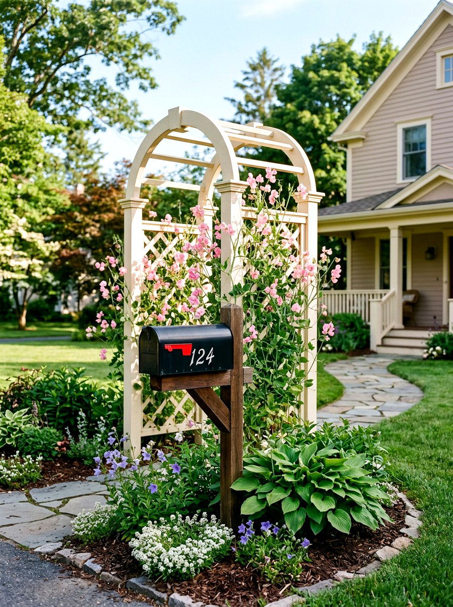 Decorative Wood Trellis - 25 Spring Mailbox Garden Ideas