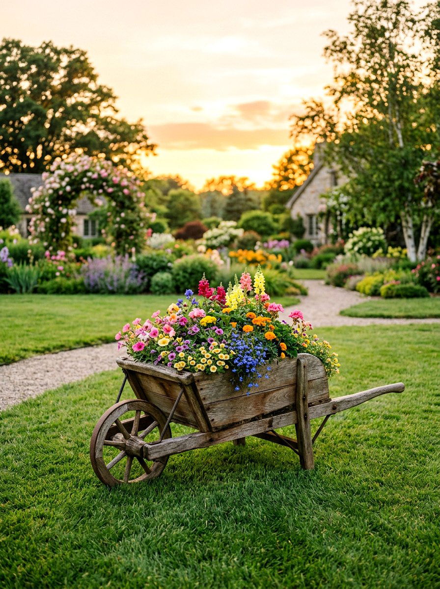 Decorative Wood Wheelbarrow - 25 Spring Wooden Planter Ideas