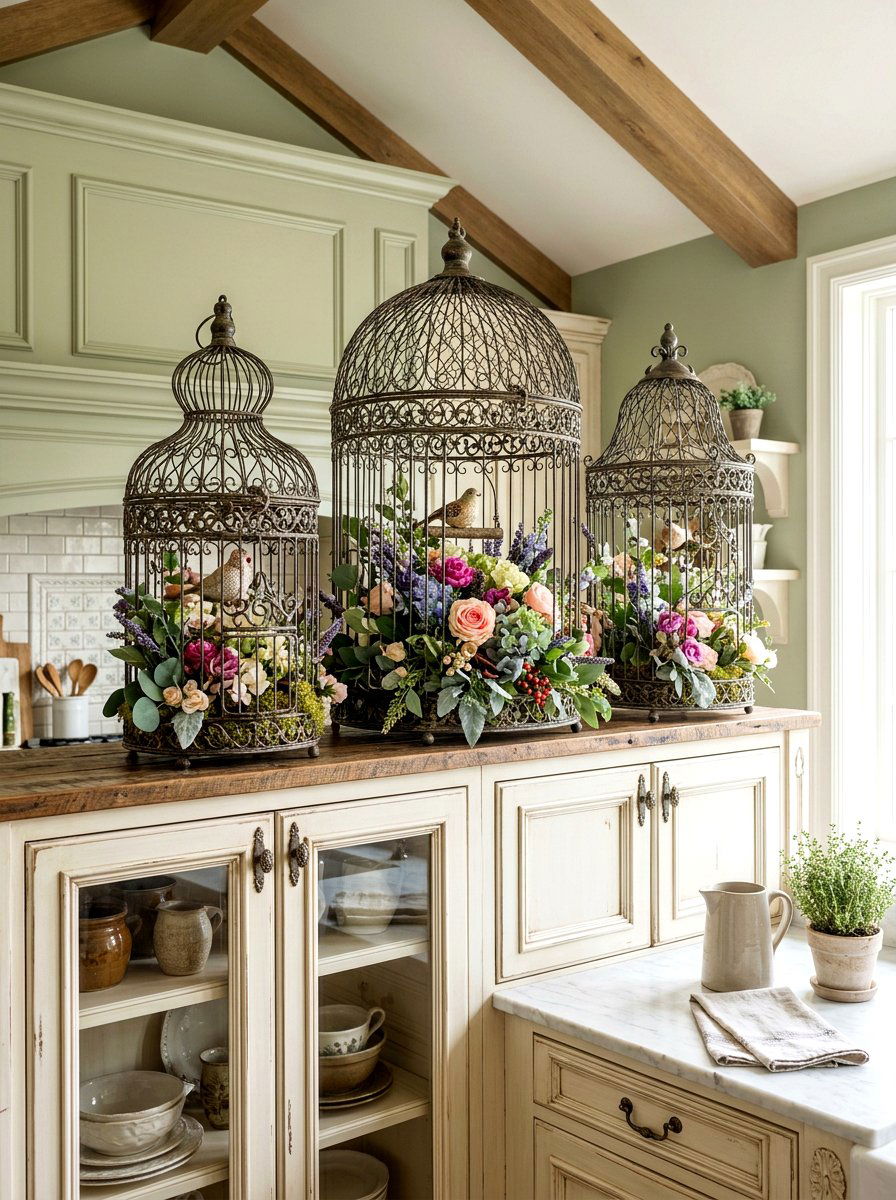 Decorative bird cages - 25 Spring Above Cabinet Decor Ideas