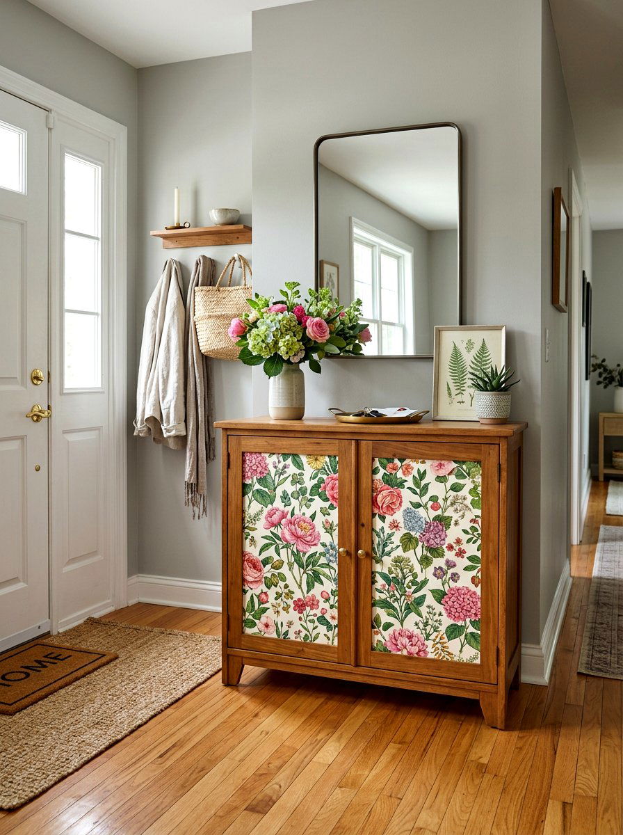 Decoupage Cabinet Floral Pattern - 25 Spring Upcycled Furniture Ideas