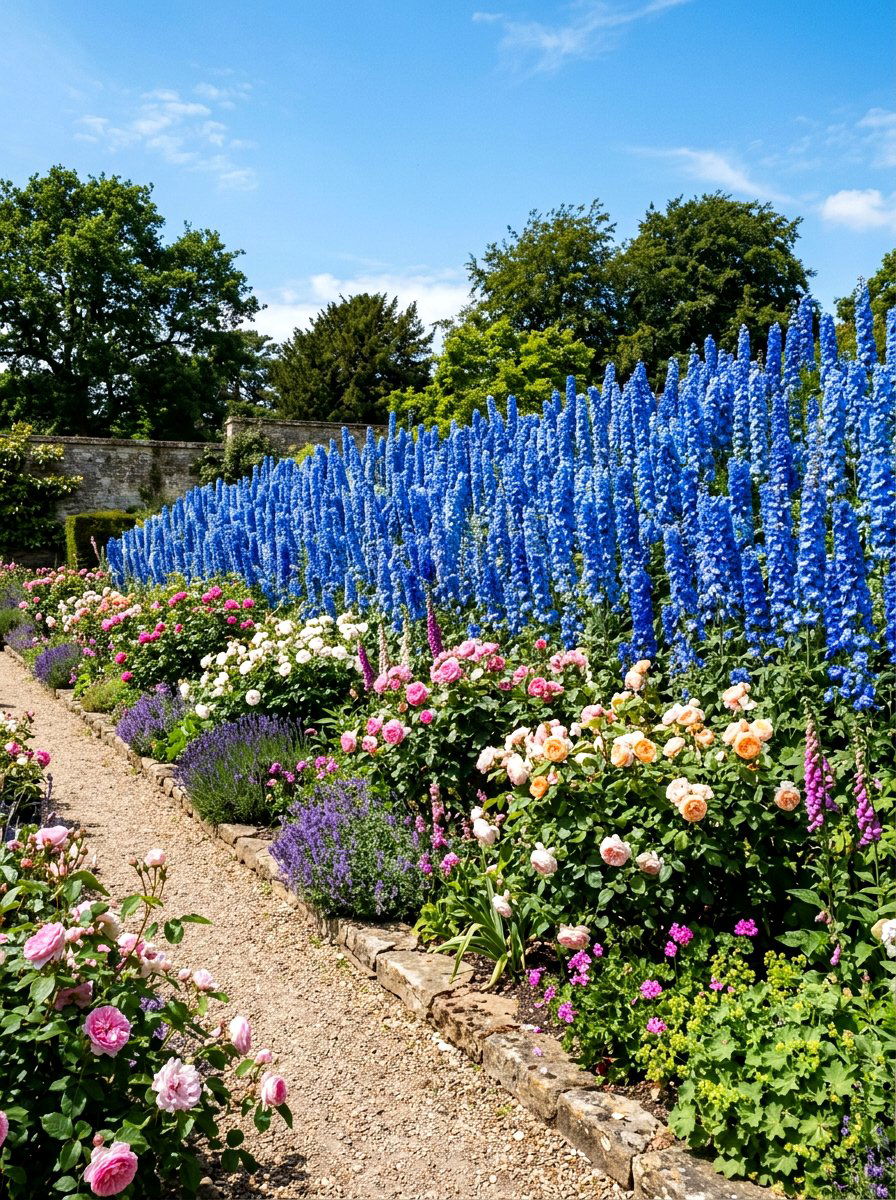 Delphinium Flower Spikes - 25 Spring Tall Plant Ideas