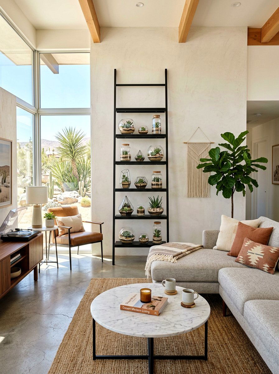Desert Modern Terrarium Display - 25 Spring Ladder Decor Ideas