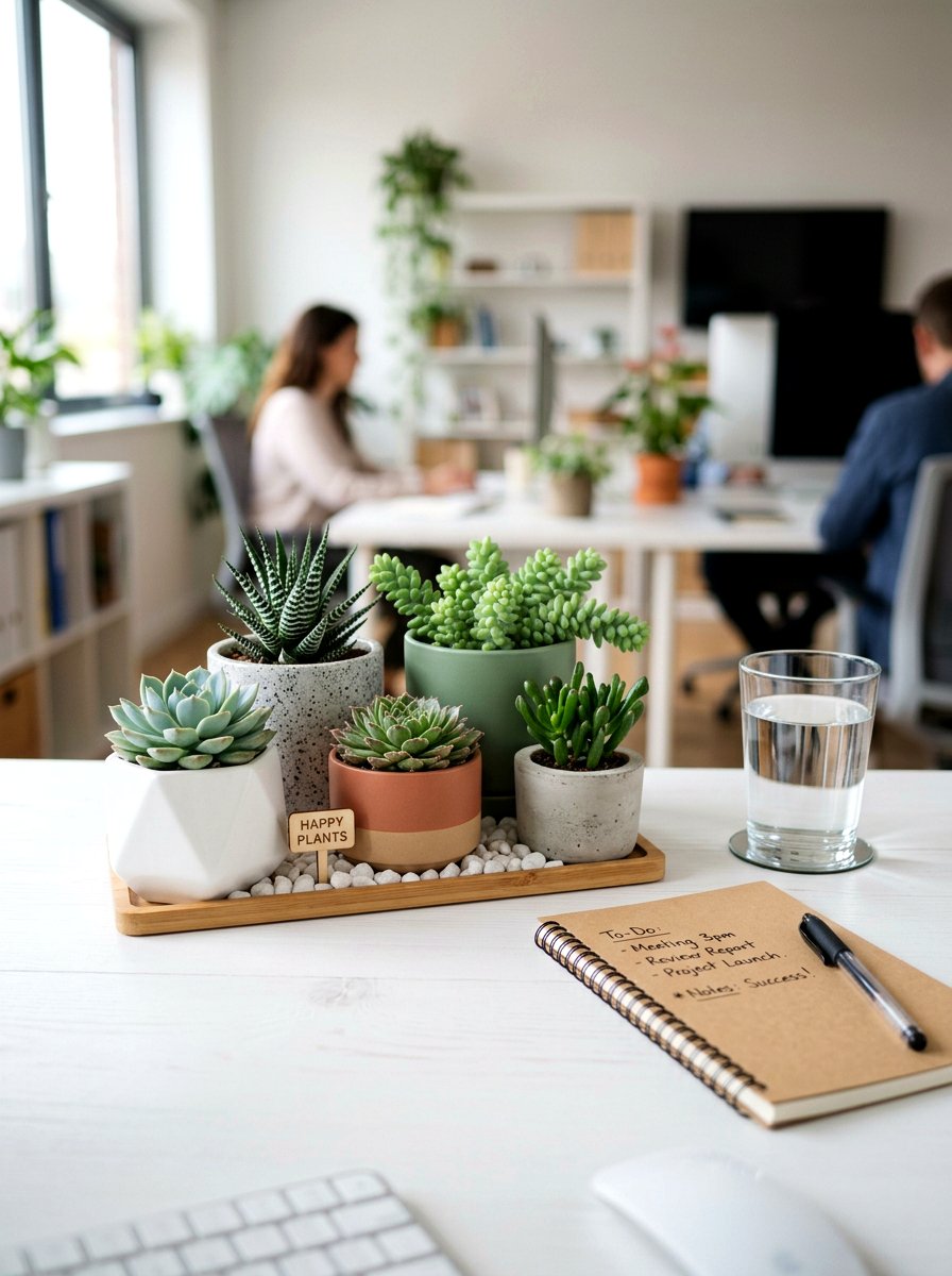 Desktop Succulent - 25 Spring Cubicle Decor Ideas