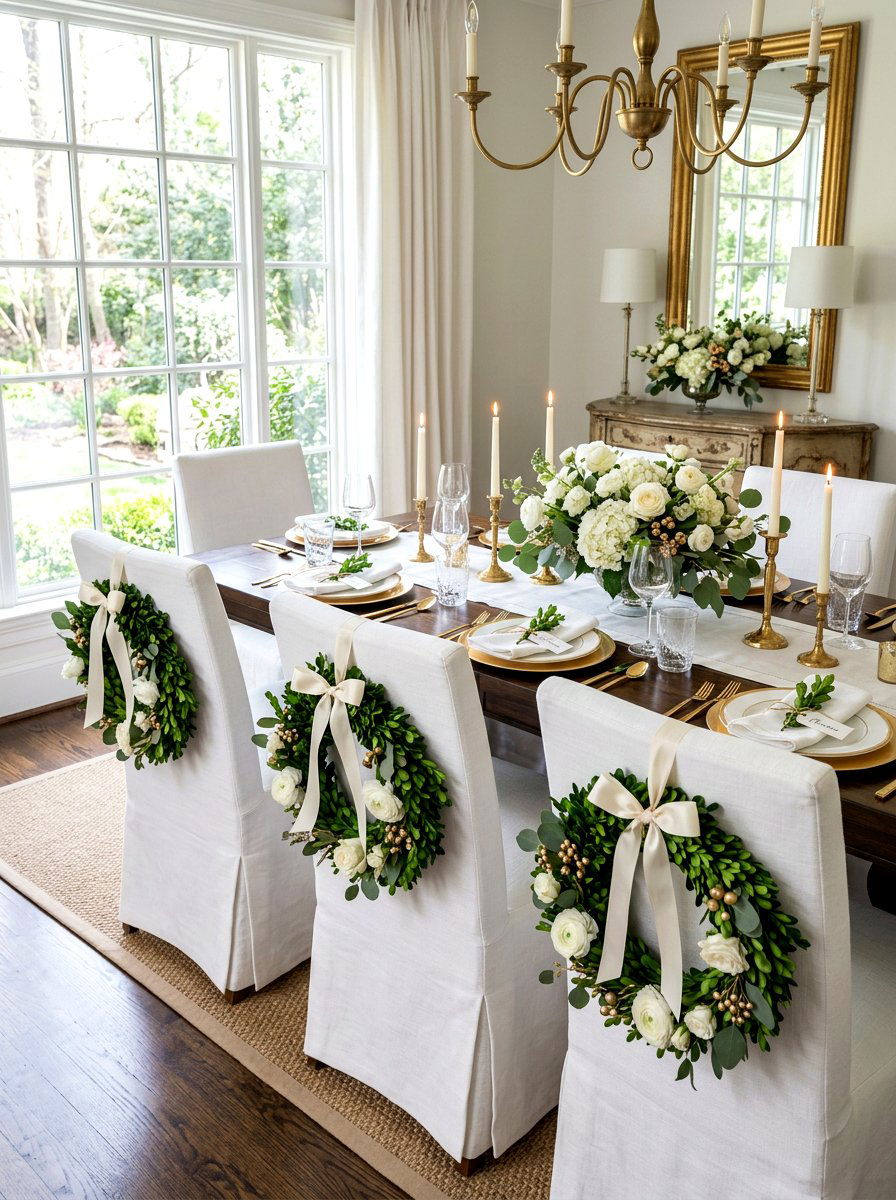 Dining Chair Boxwood Wreath - 25 Spring Boxwood Wreath Ideas