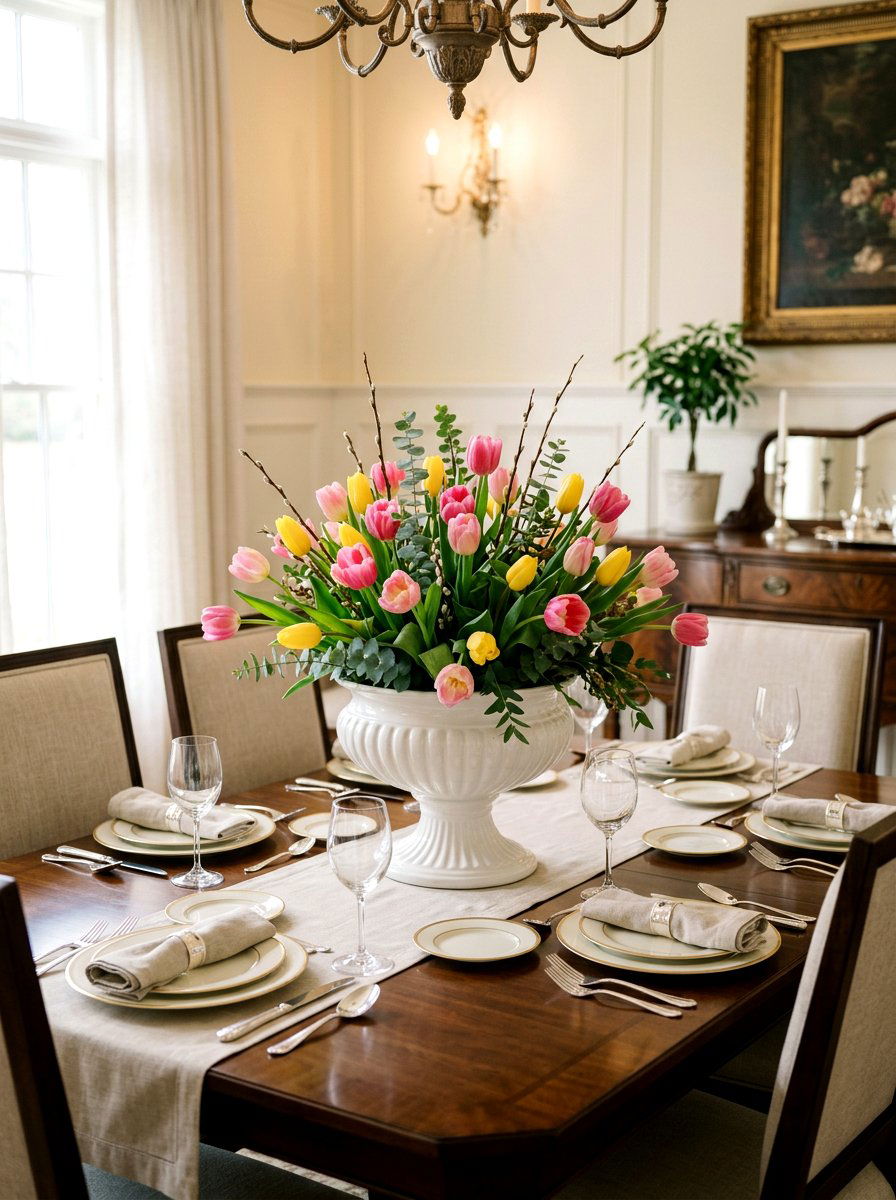 Dining Room Table Tulip Arrangement - 25 Spring Pedestal Bowl Ideas