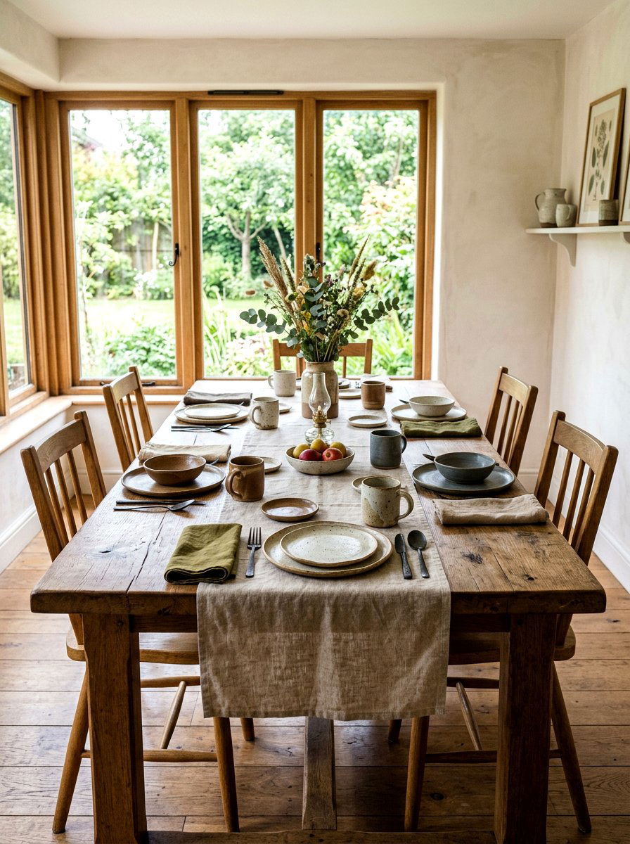 Dining Space With Handmade Ceramic Tableware - 25 Spring Wabi Sabi Decor Ideas