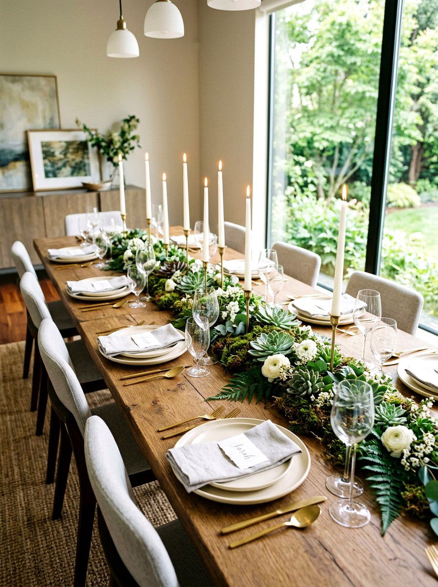 Dining Table Greenery Runner - 25 Spring Floral Garland Ideas