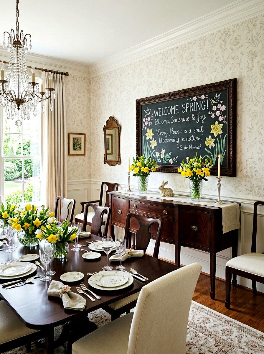 Dining room spring quote chalkboard - 25 Spring Chalkboard Decor Ideas
