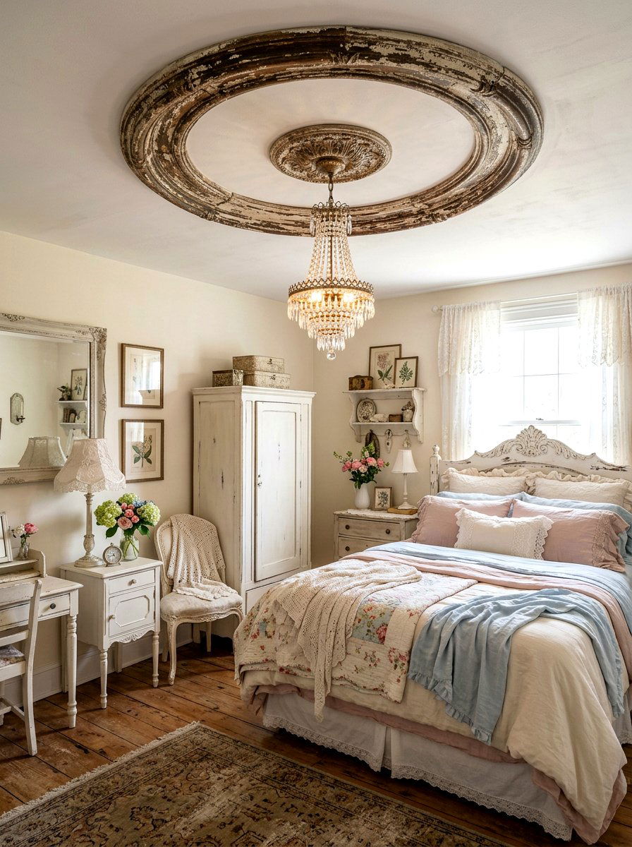 Distressed Antique Medallion - 25 Spring Ceiling Medallion Decor Ideas