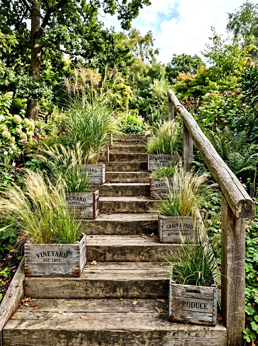 Distressed Crate Steps Decor - 25 Spring Outdoor Crate Display Ideas