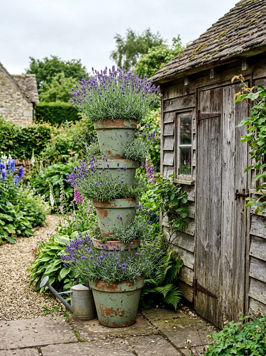 Distressed Farmhouse Pot Column - 25 Spring Clay Pot Stack Ideas