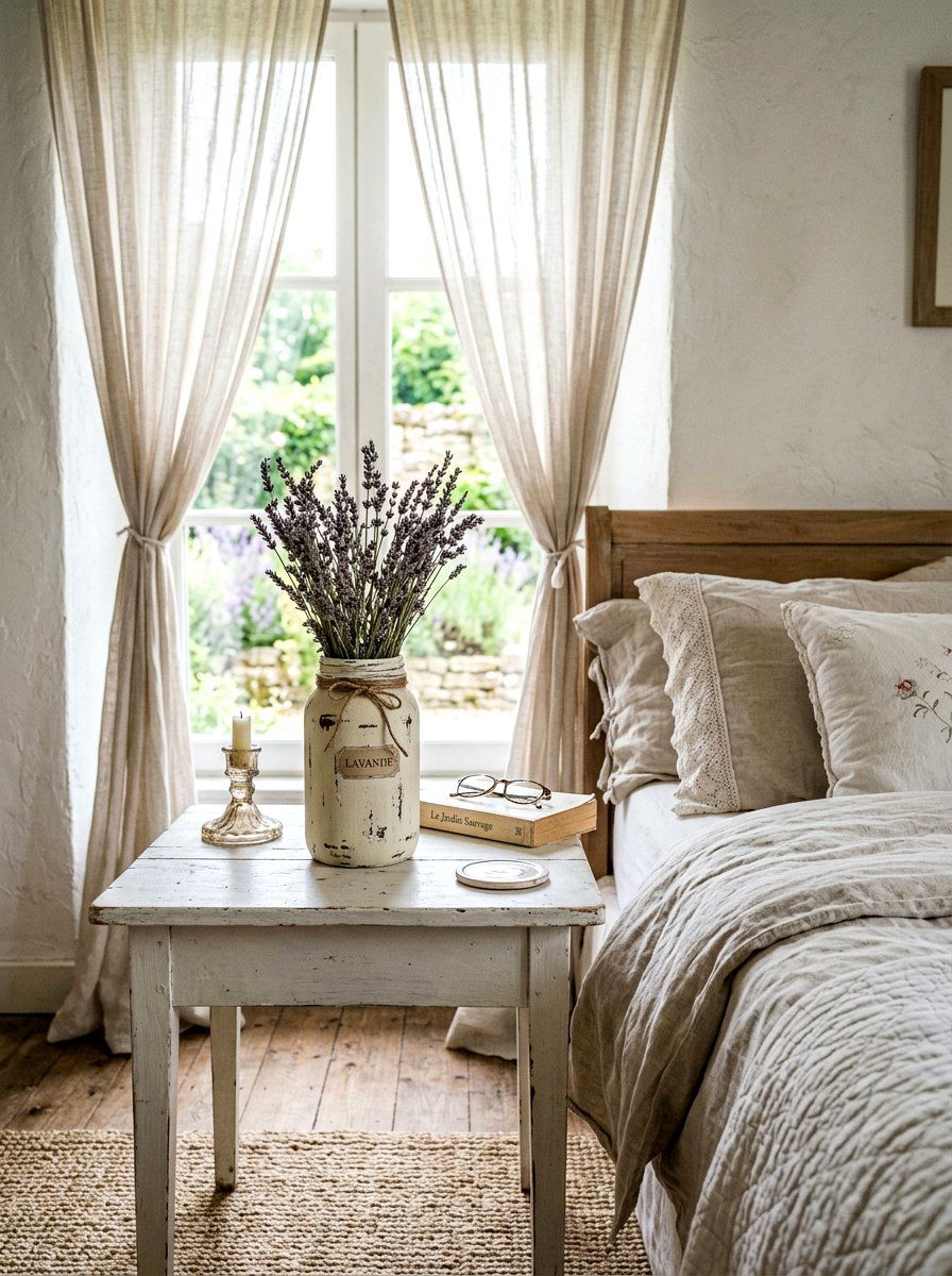 Distressed Mason Jar With Lavender - 25 Spring Mason Jar Flower Ideas