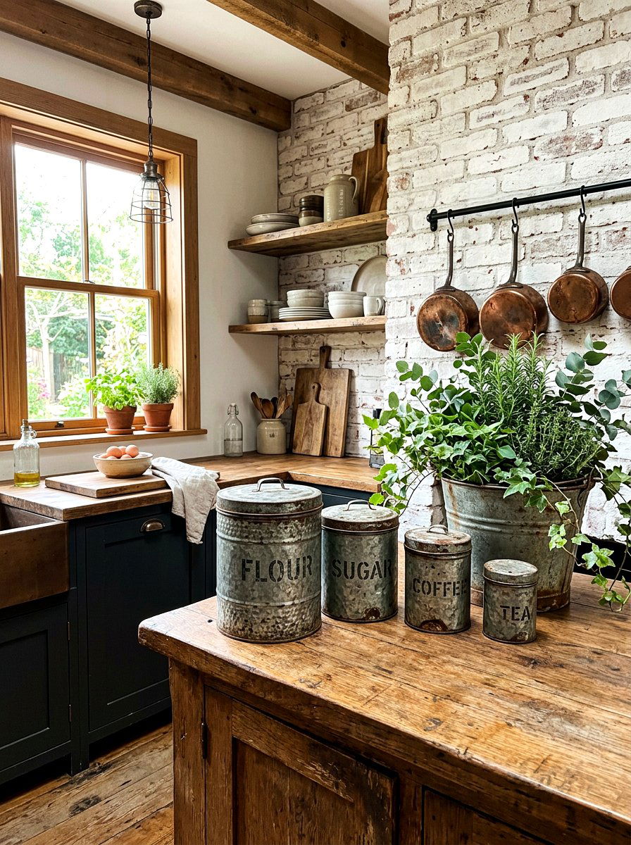 Distressed Metal Canisters - 25 Spring Kitchen Canisters Ideas