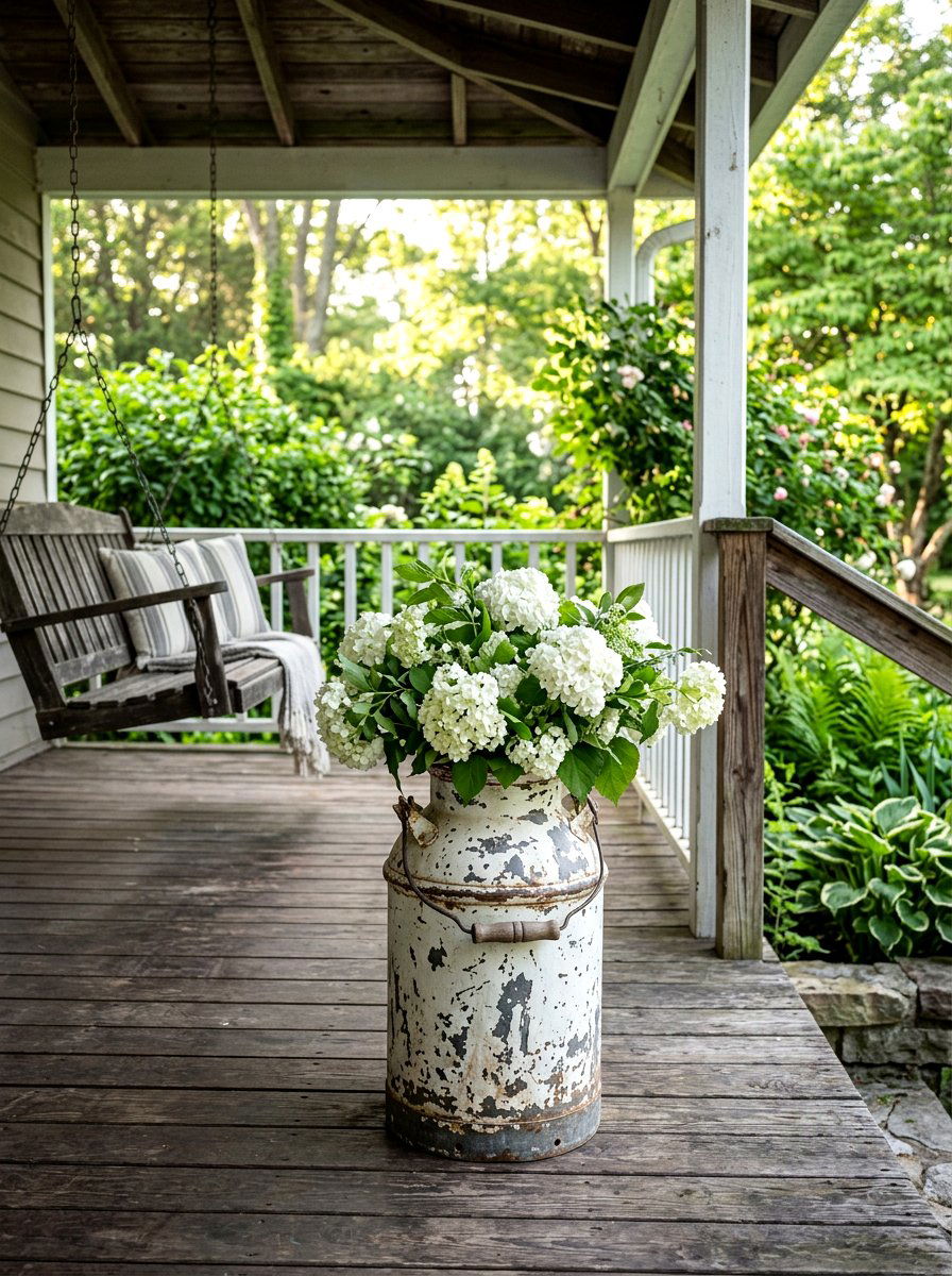 Distressed Milk Pail For Flowers - 25 Spring Flower Bucket Ideas