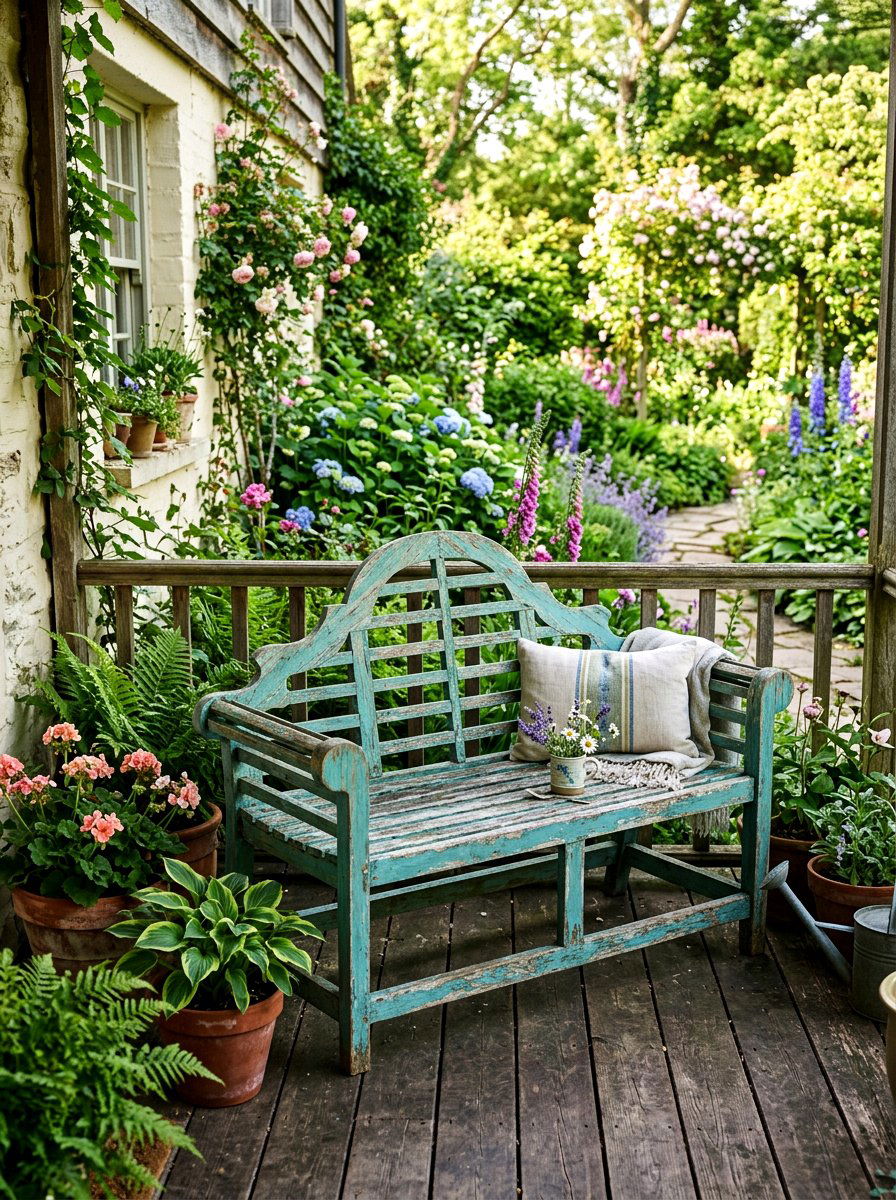 Distressed Turquoise Garden Bench - 25 Spring Painted Furniture Ideas