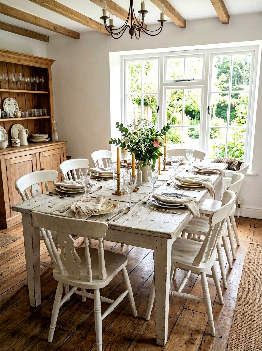 Distressed White Dining Table - 25 Spring Shabby Chic Decor Ideas