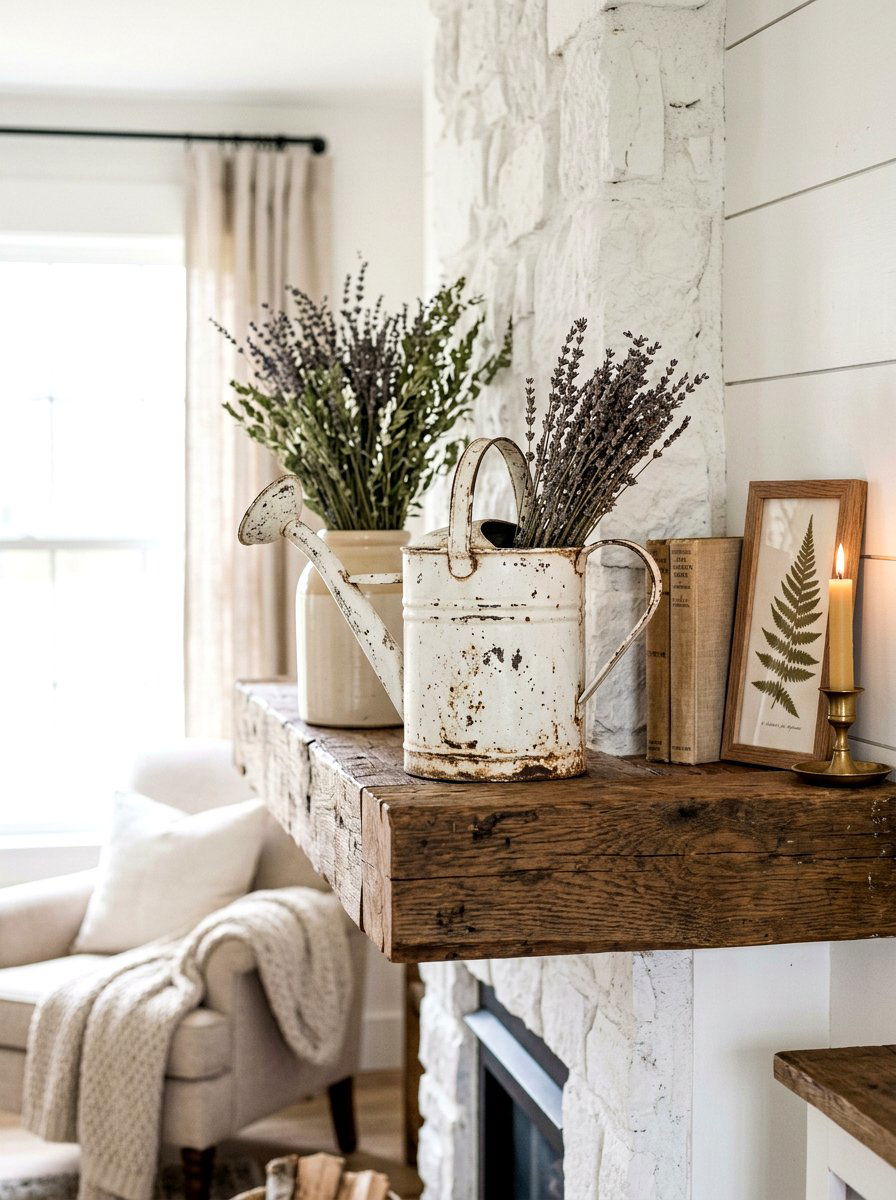 Distressed White Watering Can Farmhouse Style - 25 Spring Watering Can Decor Ideas