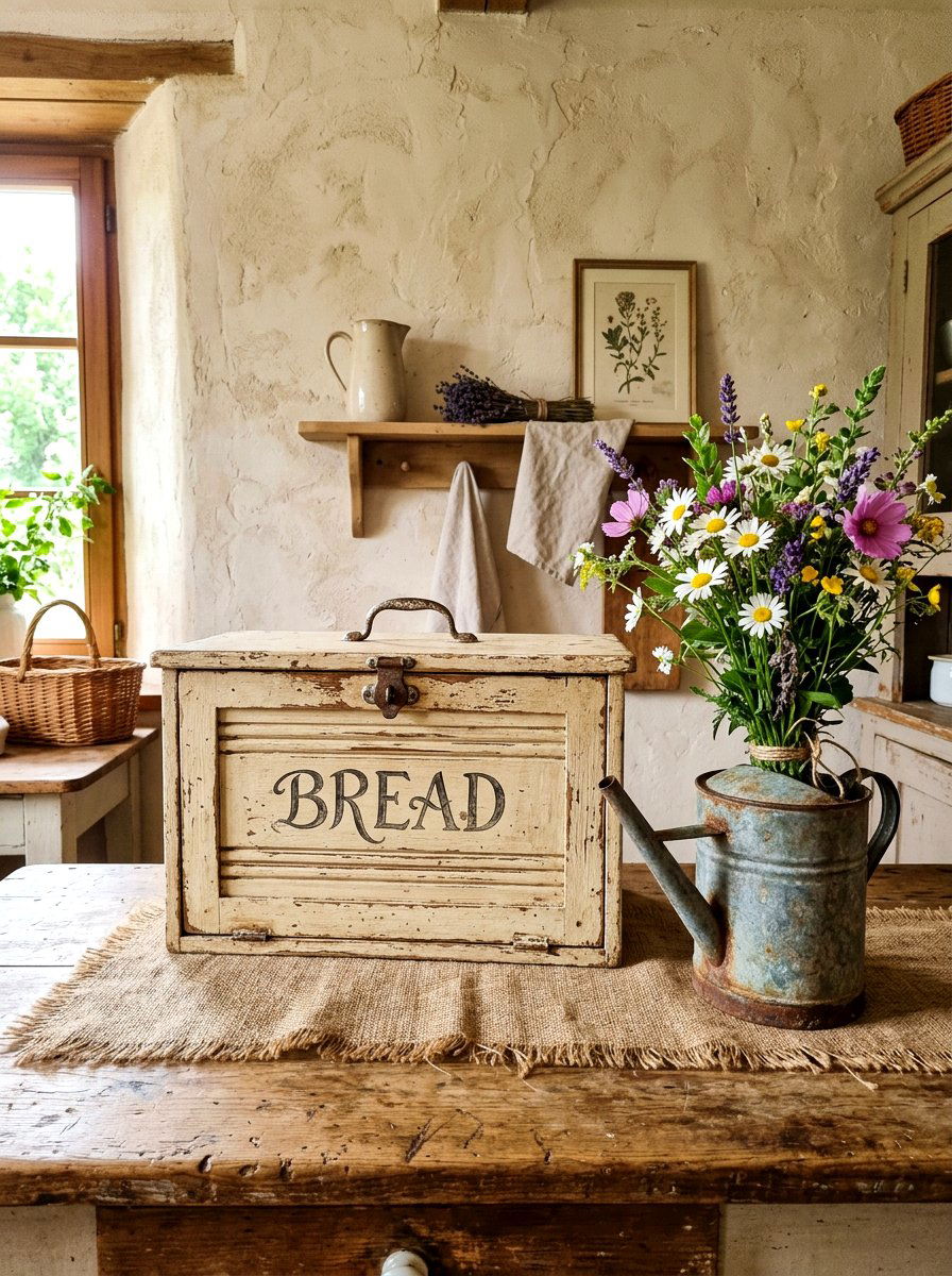 Distressed Wood Bread Box - 25 Spring Bread Box Decor Ideas