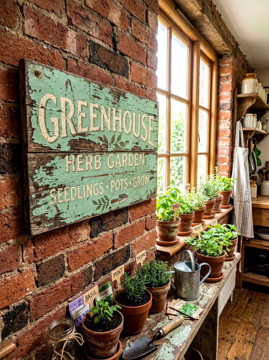 Distressed Wood Greenhouse Sign - 25 Spring Farmhouse Sign Ideas
