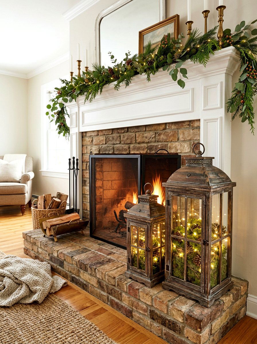 Distressed Wood Lantern Decor - 25 Spring Fireplace Decor Ideas