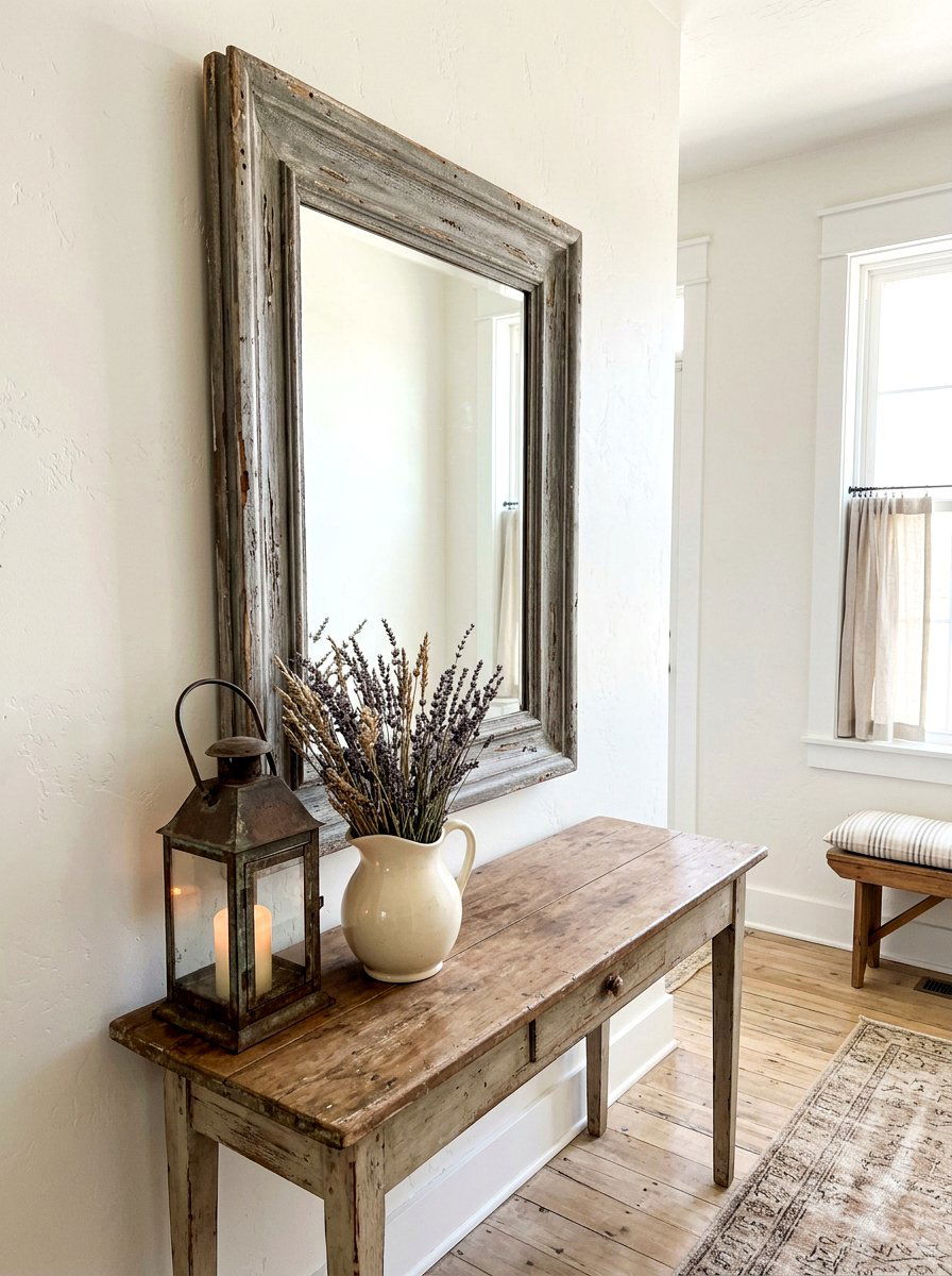 Distressed Wood Mirror - 25 Spring Foyer Mirror Ideas