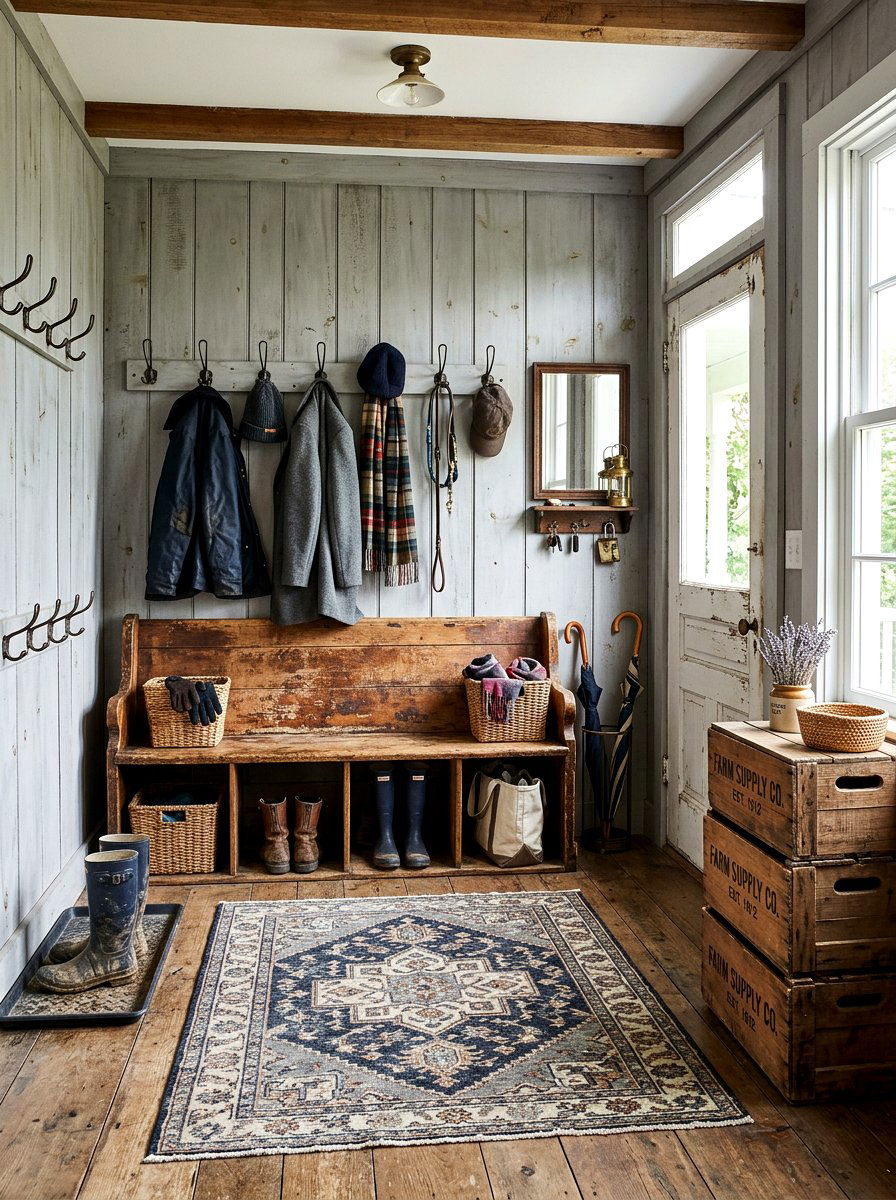Distressed Wood Mudroom - 25 Spring French Country Decor Ideas
