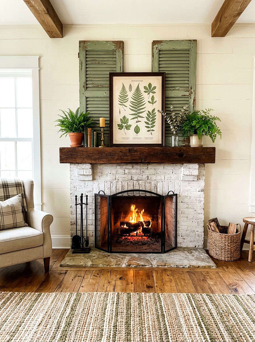 Distressed Wood Shutter Backdrop - 25 Spring Rustic Mantel Ideas